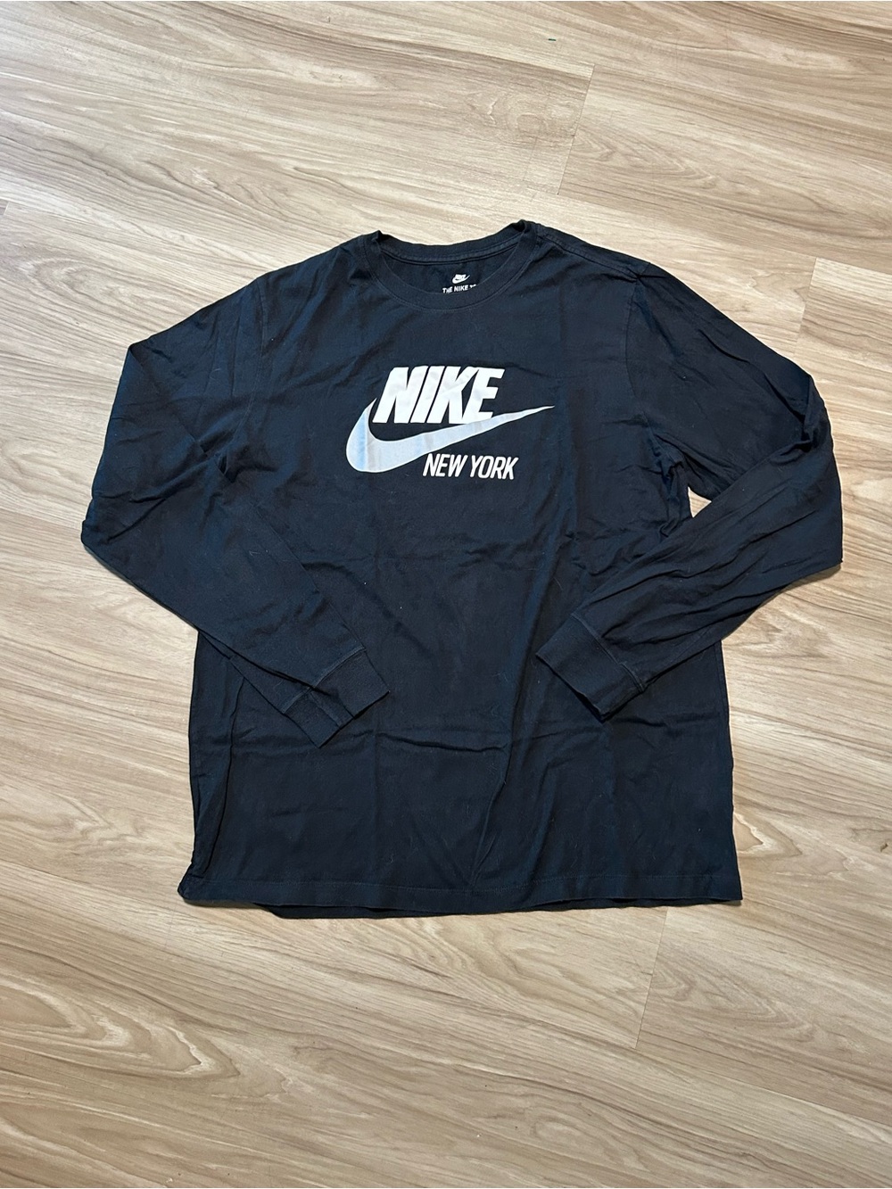 Nike Black Long-Sleeve Logo Tee with White Swoosh - New York